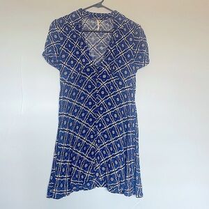 Free People Blue Patterned Casual Mini Dress